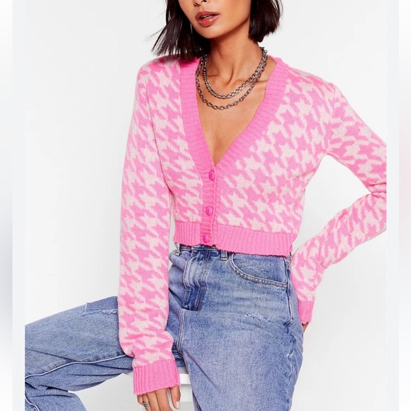Adorable size s bnt houndstooth pink sweater by nasty gal - Picture 6 of 6